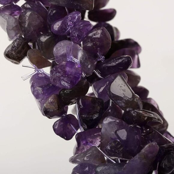 SALE - Amethyst Gemstone Beaded Stretch Bracelet - 5 Layers - Picture 4 of 5